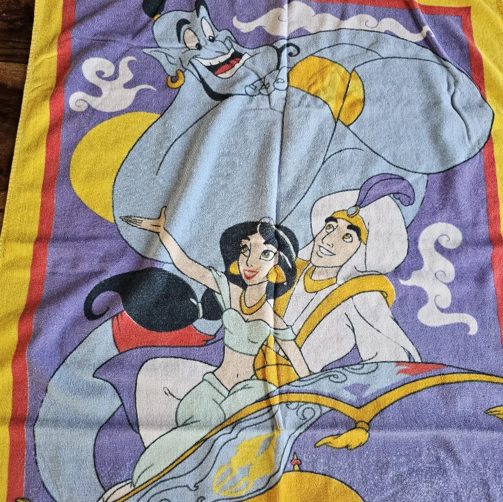 VTG 90’s Franco Disney Original Aladdin Jasmine Genie Movie Beach Towel 55”x30